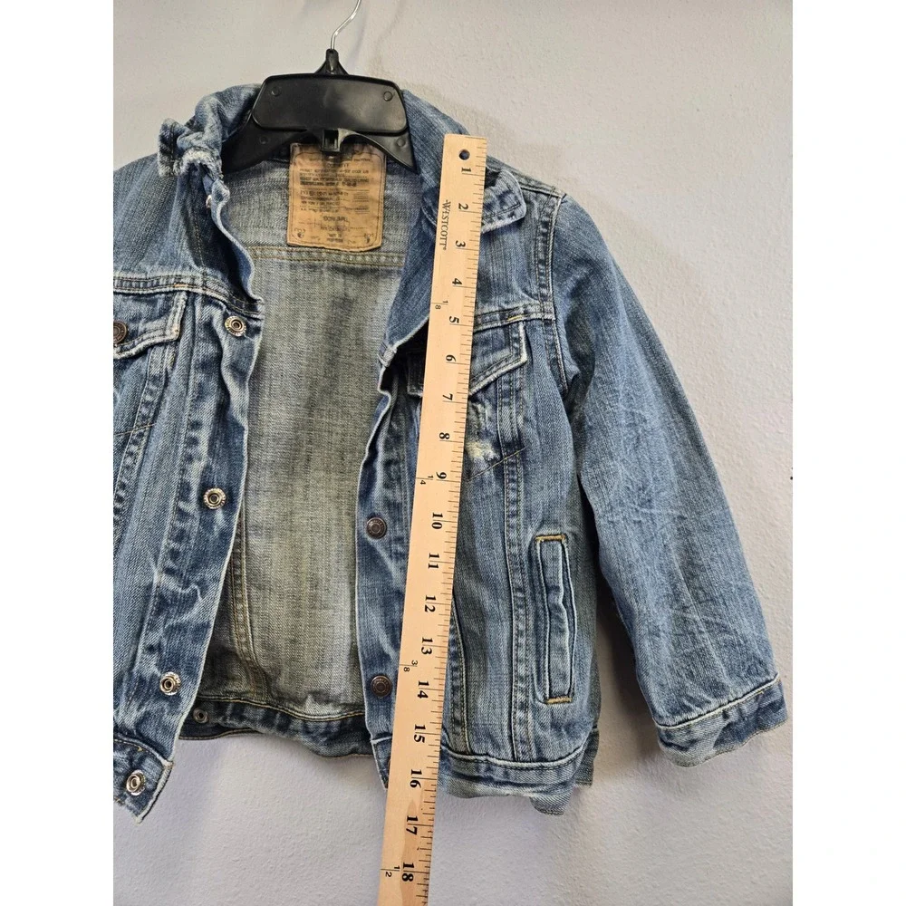 Old Navy Denim Trucker Jacket Medium Wash Distressed Jean Coat XS